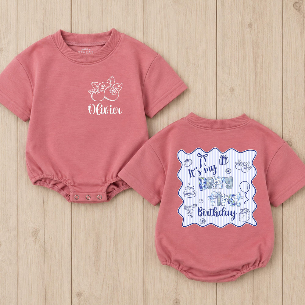 Personalized Blueberry First Birthday Baby Romper Custom Name Outfit for Boys Sweet Berry Design Cake Smash Party Clothes Gift