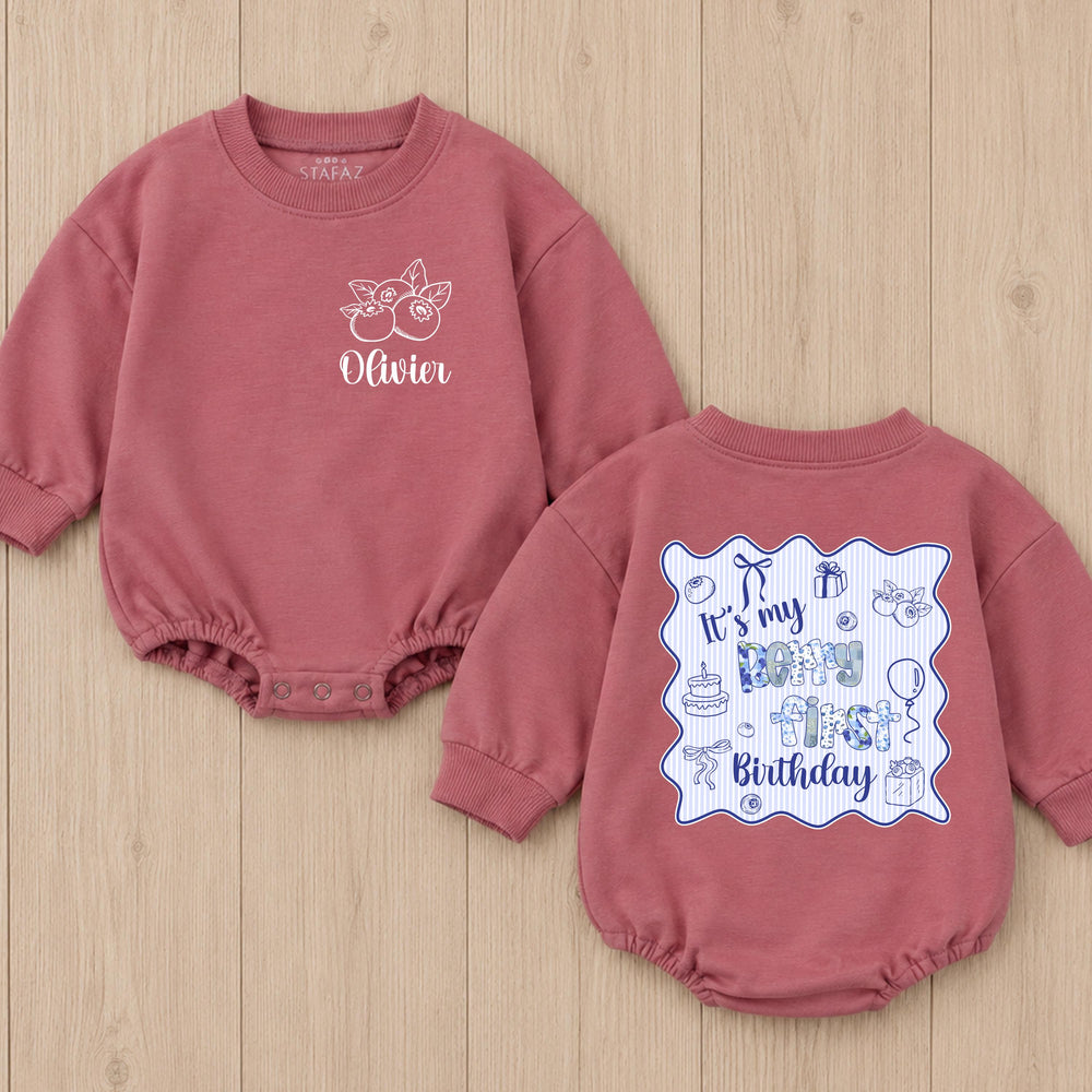 Personalized Blueberry First Birthday Baby Romper Custom Name Outfit for Boys Sweet Berry Design Cake Smash Party Clothes Gift