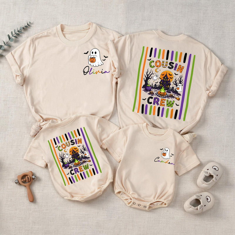 Personalized Boho Ghost Cousin Crew Halloween Shirts for Babies, Kids, and Adults - Matching Family Outfits in Soft Cotton for Fall