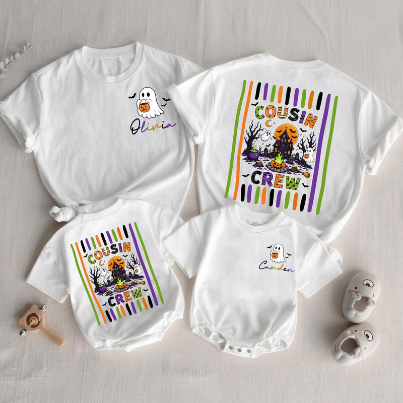 Personalized Boho Ghost Cousin Crew Halloween Shirts for Babies, Kids, and Adults - Matching Family Outfits in Soft Cotton for Fall