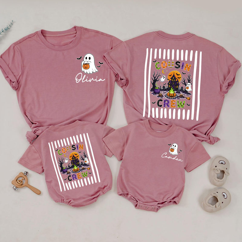 Personalized Boho Ghost Cousin Crew Halloween Shirts for Babies, Kids, and Adults - Matching Family Outfits in Soft Cotton for Fall