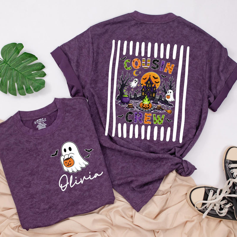 Personalized Boho Ghost Cousin Crew Halloween Shirts for Babies, Kids, and Adults - Matching Family Outfits in Soft Cotton for Fall