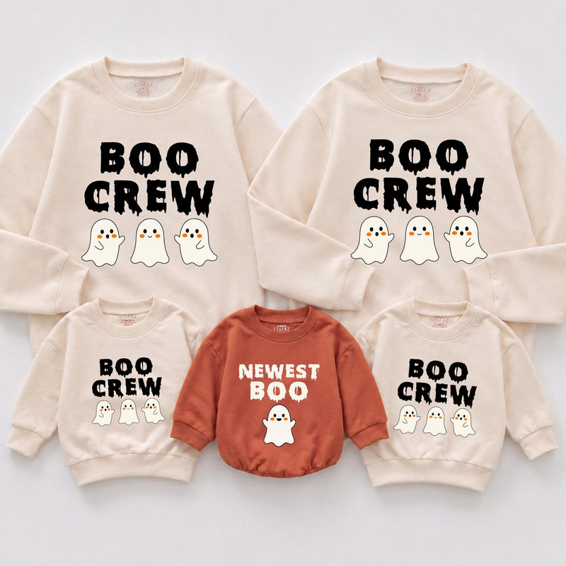 Personalized Boo Crew Halloween Sweatshirts for Matching Family, Custom Ghost Print Crewneck for Baby, Toddler, Kids, and Adults, Fall Apparel