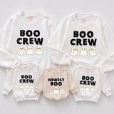 Personalized Boo Crew Halloween Sweatshirts for Matching Family, Custom Ghost Print Crewneck for Baby, Toddler, Kids, and Adults, Fall Apparel