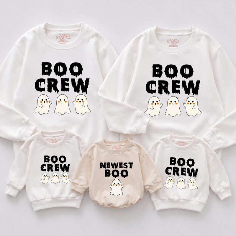 Personalized Boo Crew Halloween Sweatshirts for Matching Family, Custom Ghost Print Crewneck for Baby, Toddler, Kids, and Adults, Fall Apparel