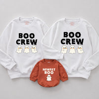 Personalized Boo Crew Halloween Sweatshirts for Matching Family, Custom Ghost Print Crewneck for Baby, Toddler, Kids, and Adults, Fall Apparel