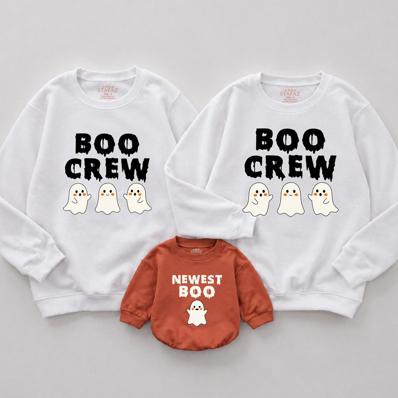 Personalized Boo Crew Halloween Sweatshirts for Matching Family, Custom Ghost Print Crewneck for Baby, Toddler, Kids, and Adults, Fall Apparel