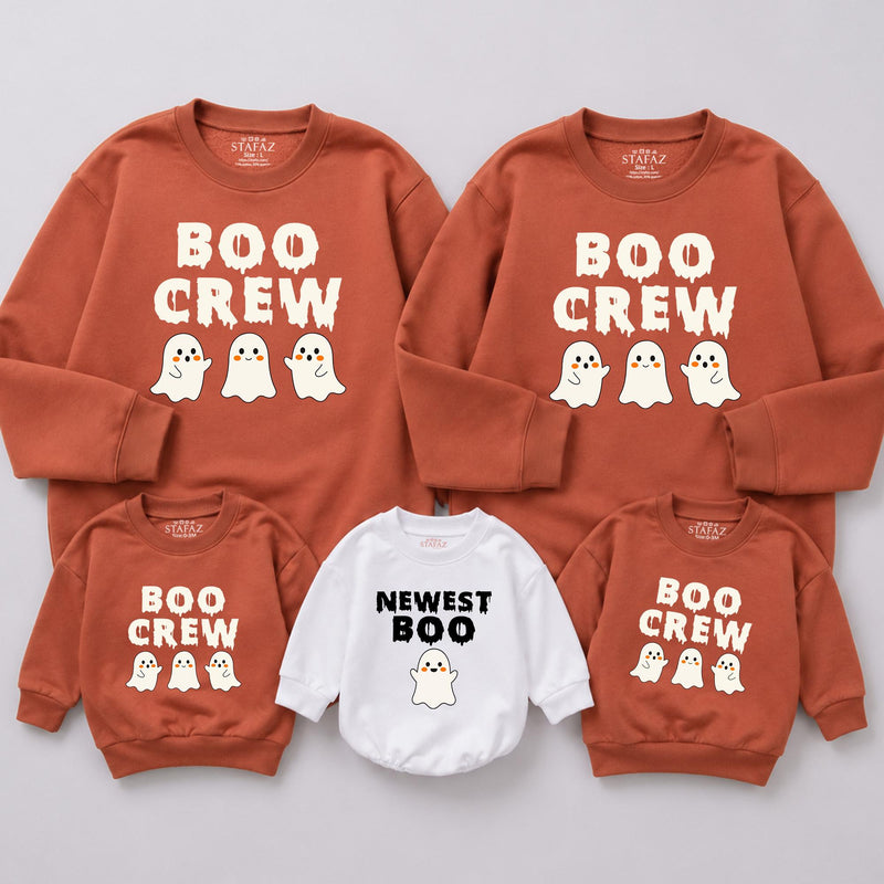 Personalized Boo Crew Halloween Sweatshirts for Matching Family, Custom Ghost Print Crewneck for Baby, Toddler, Kids, and Adults, Fall Apparel