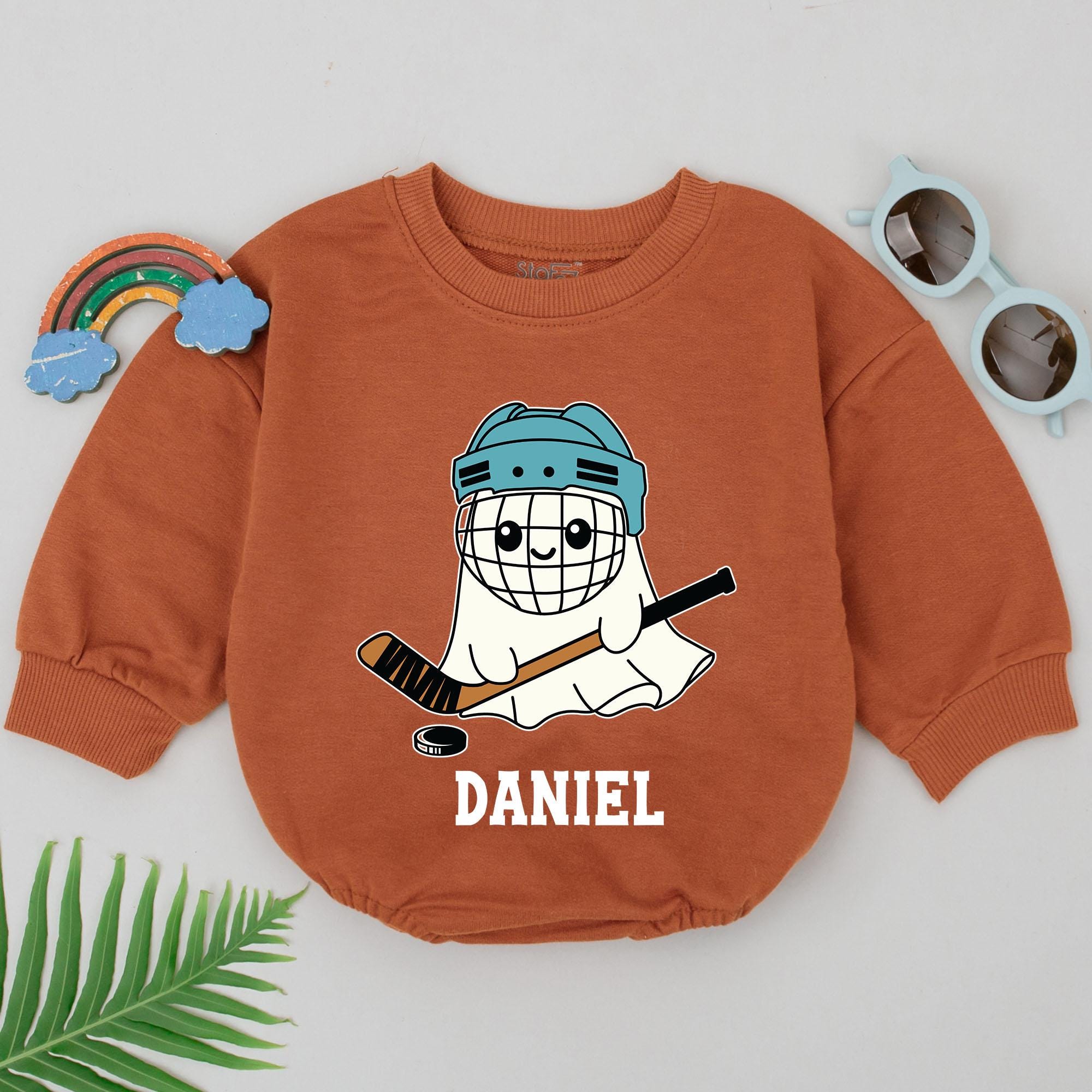 Personalized Boo Game Day Romper with Teal Helmet Ghost Halloween Outfit for Baby Boys First Holiday Fun Playful Custom Design