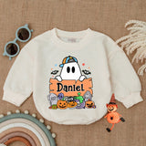 Personalized Boo Halloween Baby Romper with Cartoon Ghost My First Halloween Outfit Pumpkin Bodysuit Gift for Baby Boy Costume