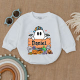 Personalized Boo Halloween Baby Romper with Cartoon Ghost My First Halloween Outfit Pumpkin Bodysuit Gift for Baby Boy Costume