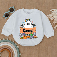 Personalized Boo Halloween Baby Romper with Cartoon Ghost My First Halloween Outfit Pumpkin Bodysuit Gift for Baby Boy Costume