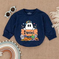 Personalized Boo Halloween Baby Romper with Cartoon Ghost My First Halloween Outfit Pumpkin Bodysuit Gift for Baby Boy Costume