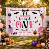 Personalized Boo-tiful One Birthday Silk Banner for Girls with Pink Coquette Artwork, Halloween Theme, Perfect for 1st Birthday Parties
