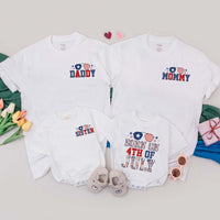 Personalized Born on 4th of July Baby Romper Patriotic Family Matching Shirts Independence Day Outfit with Red White Blue Plaid Design