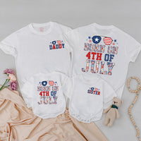 Personalized Born on 4th of July Baby Romper Patriotic Family Matching Shirts Independence Day Outfit with Red White Blue Plaid Design