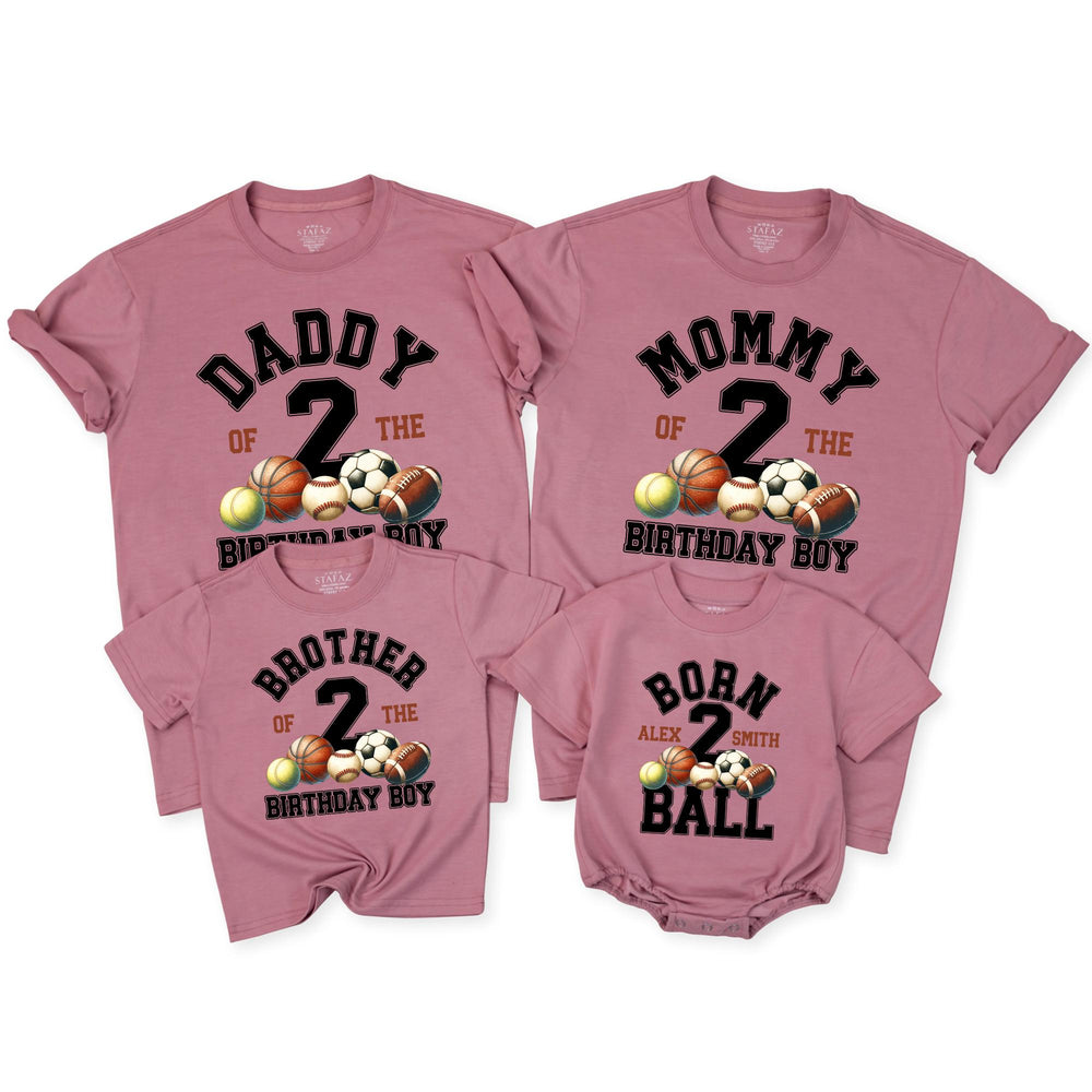 Personalized Born 2 Ball Birthday Family Shirts for 2nd Birthday, Custom Matching Outfit with Sports Design for Daddy, Mommy, Brother, Sister