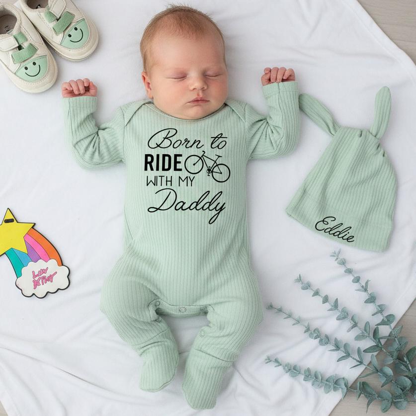 Personalized Born to Ride Baby Bodysuit with Bicycle Design Cute Coming Home Outfit Baby Shower Gift Soft Cotton Infant Boy Clothes