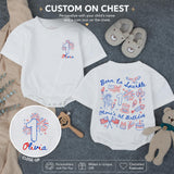 Personalized Born to Sparkle 1st Birthday Outfit for Baby Girl, Red White Blue Romper with Fireworks Design, Olivia's First Birthday Shirt