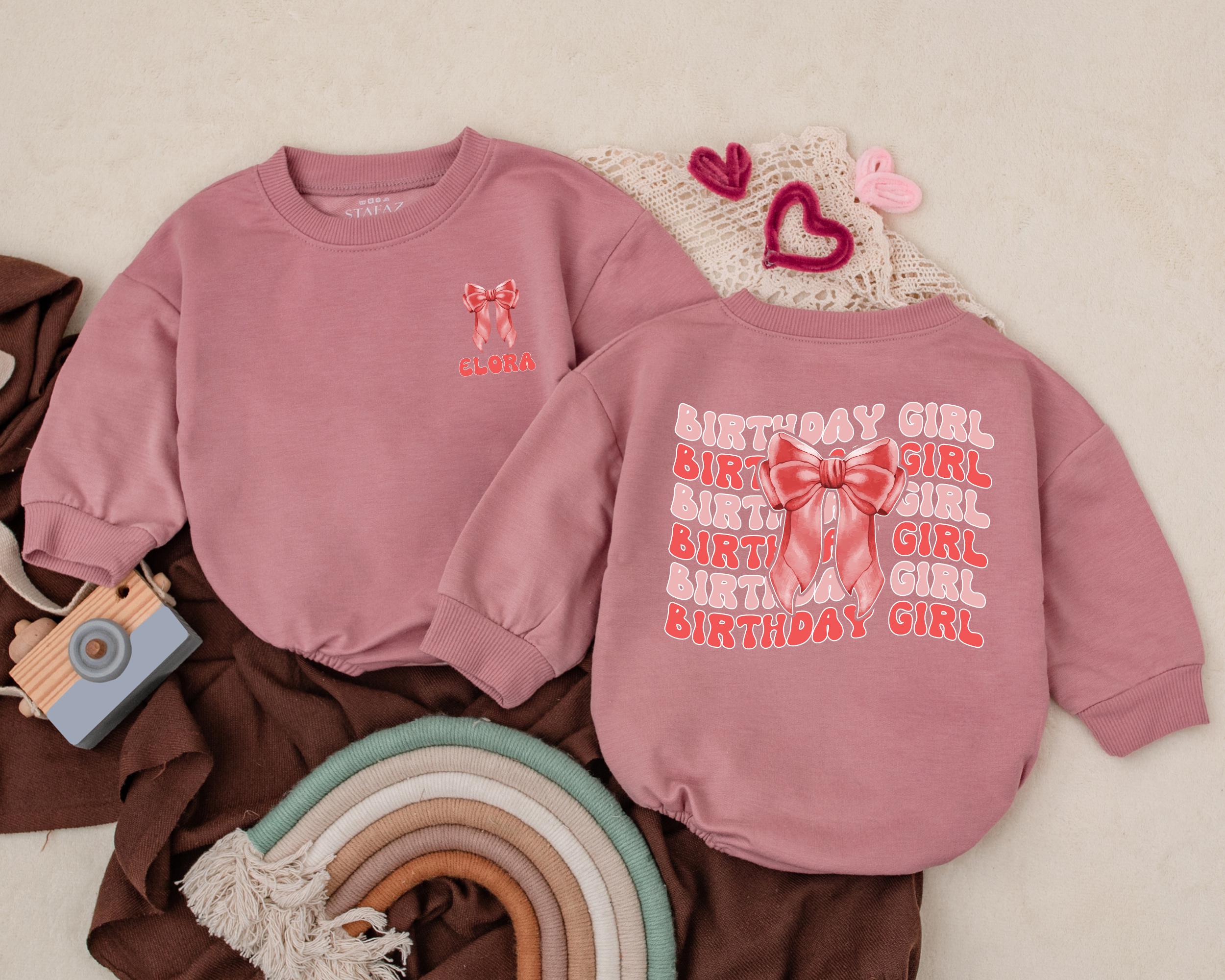 Personalized Bow Birthday Girl Romper Baby Bodysuit Retro Red Design Festive Celebration Outfit Cotton Soft Holiday Toddler Gift