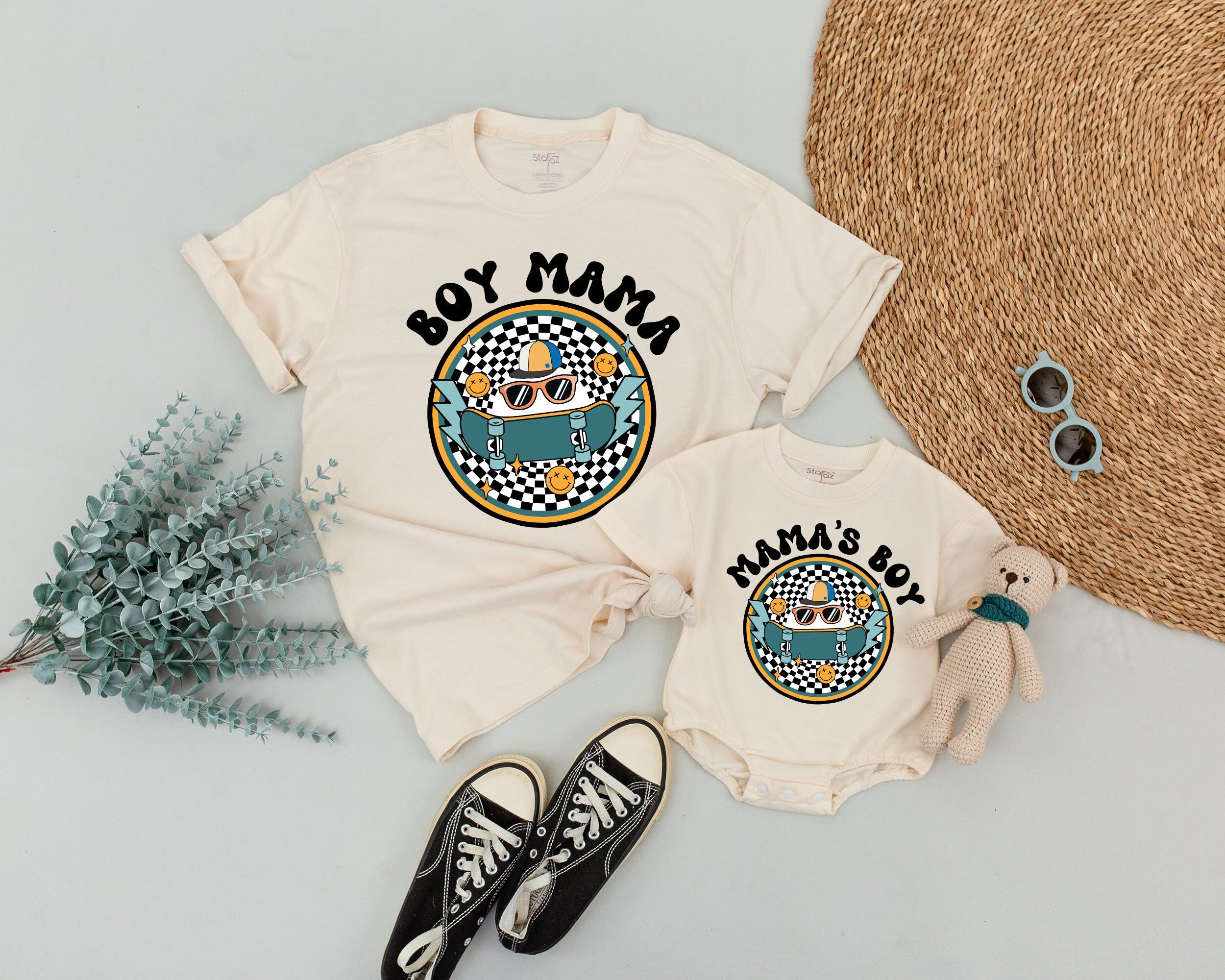 Personalized Boy Mama and Mama's Boy Retro Shirts Matching Mom Baby Outfit Sunflower Vintage Design Soft Cotton Family Gift