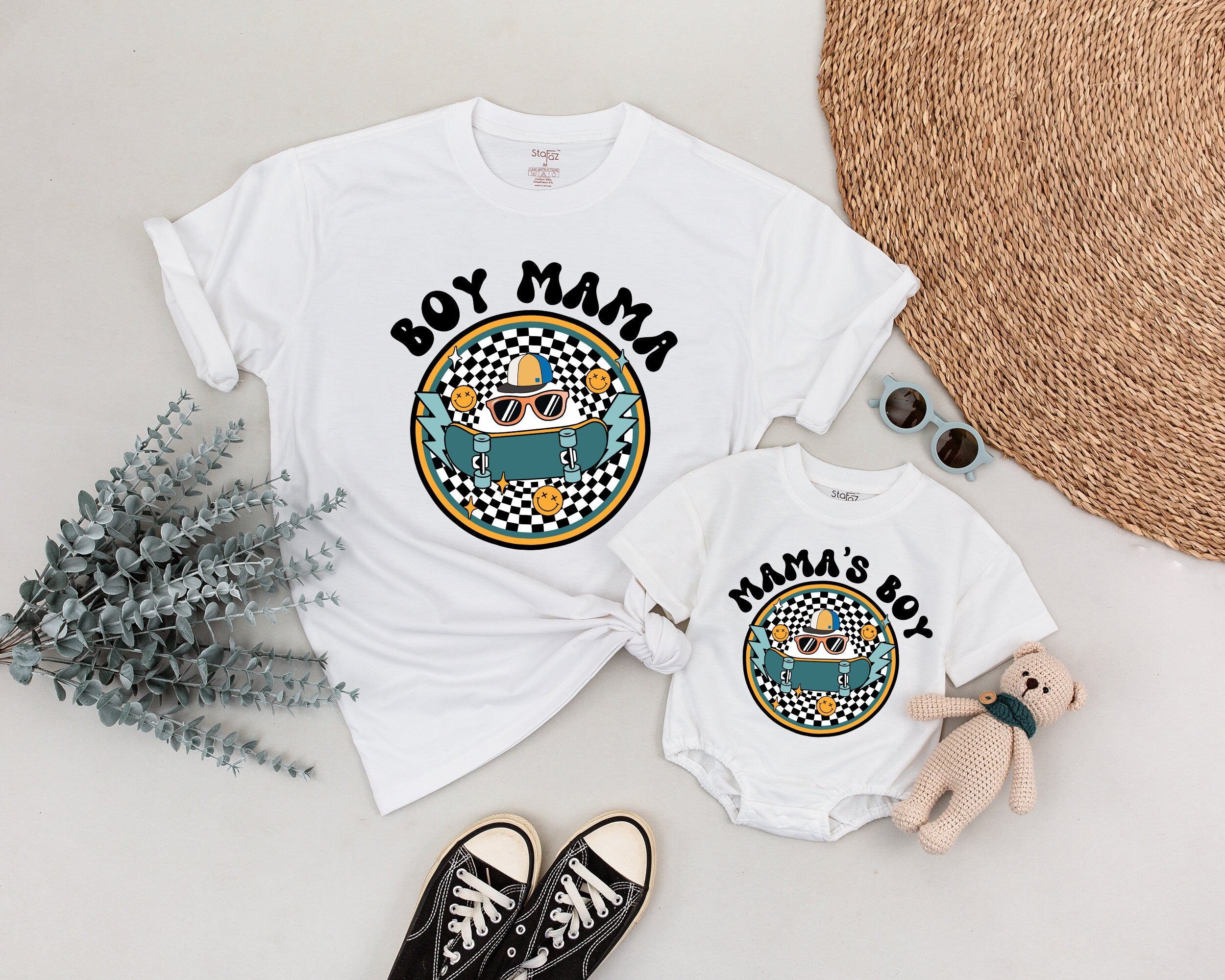 Personalized Boy Mama and Mama's Boy Retro Shirts Matching Mom Baby Outfit Sunflower Vintage Design Soft Cotton Family Gift