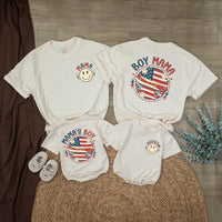 Personalized Boy Mom Shirt and Baby Boy Outfit with Retro American Flag Design Patriotic 4th of July Matching Family Clothes Gift