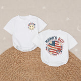 Personalized Boy Mom Shirt and Baby Boy Outfit with Retro American Flag Design Patriotic 4th of July Matching Family Clothes Gift