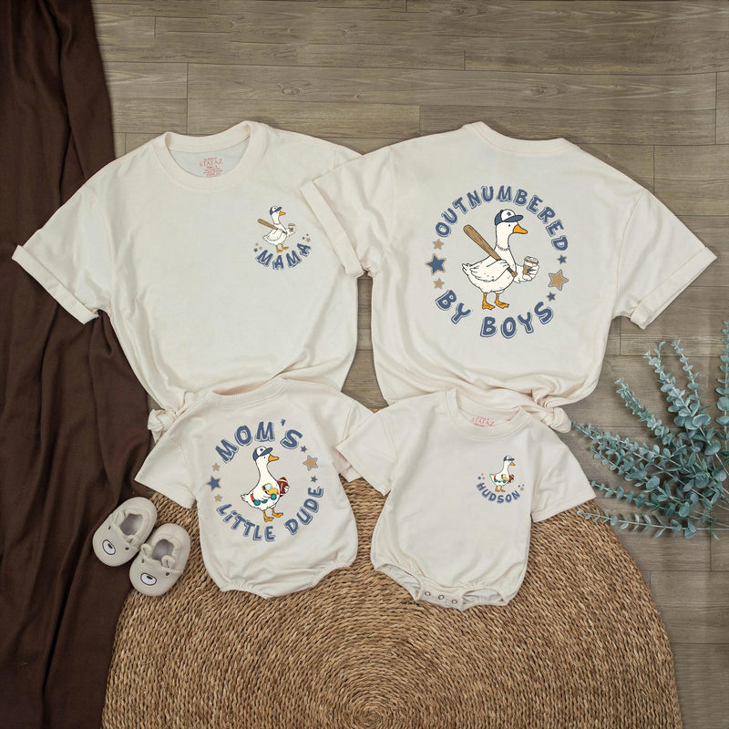 Personalized Boy Mom Shirt with Goose Design Outnumbered by Boys Matching Mom and Son Outfits Nostalgic Vintage Style Cotton Gift