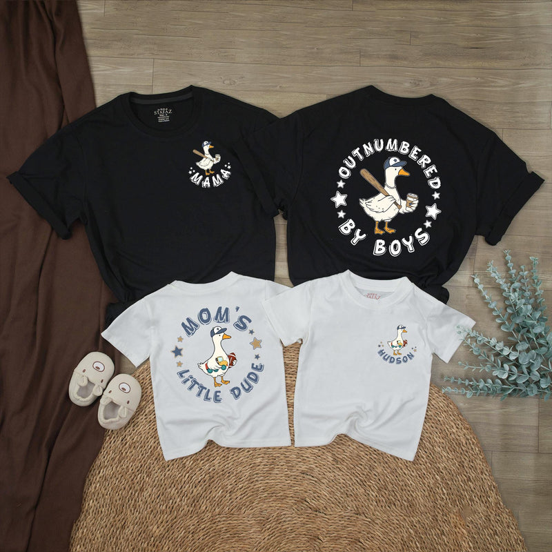 Personalized Boy Mom Shirt with Goose Design Outnumbered by Boys Matching Mom and Son Outfits Nostalgic Vintage Style Cotton Gift
