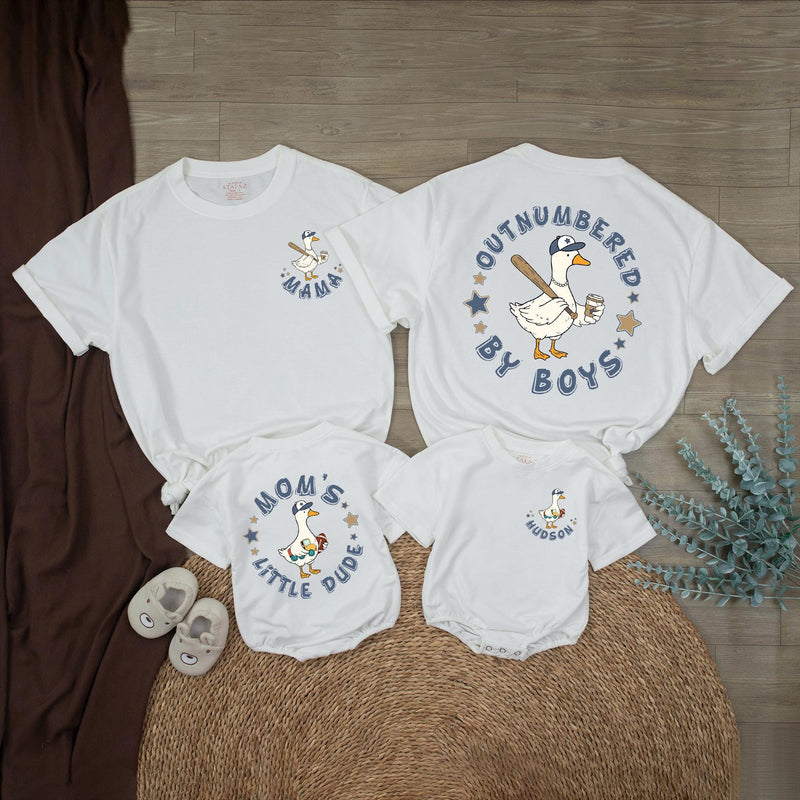 Personalized Boy Mom Shirt with Goose Design Outnumbered by Boys Matching Mom and Son Outfits Nostalgic Vintage Style Cotton Gift