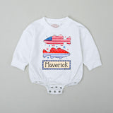 Personalized Boys 4th of July Baby Romper with Patriotic Fish Design, Custom Name Infant Outfit, Soft Cotton Toddler Holiday Gift