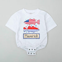 Personalized Boys 4th of July Baby Romper with Patriotic Fish Design, Custom Name Infant Outfit, Soft Cotton Toddler Holiday Gift