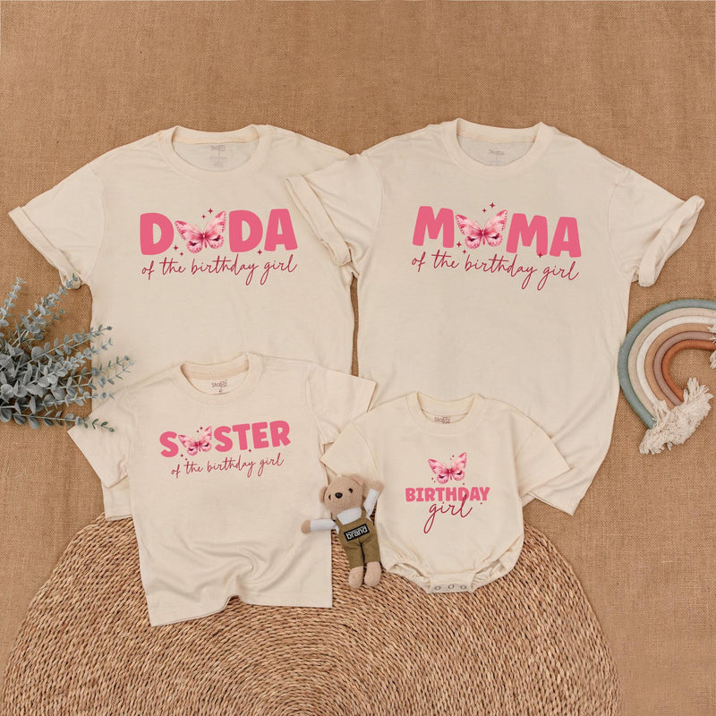 Personalized Butterfly Birthday Matching Family Shirts Sweet Pink Girl Outfit Custom Names Soft Cotton Party Clothes for Mom Dad Sister