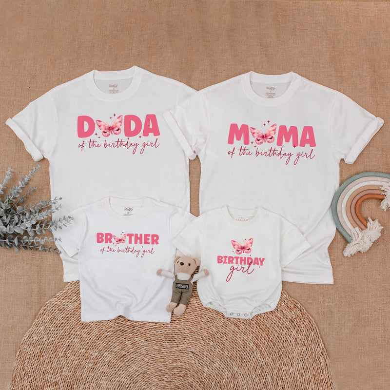 Personalized Butterfly Birthday Matching Family Shirts Sweet Pink Girl Outfit Custom Names Soft Cotton Party Clothes for Mom Dad Sister