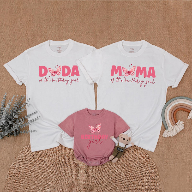 Personalized Butterfly Birthday Matching Family Shirts Sweet Pink Girl Outfit Custom Names Soft Cotton Party Clothes for Mom Dad Sister