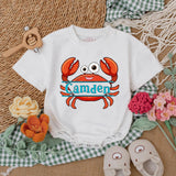 Personalized Camden Crab Baby Romper Nautical Infant Outfit Summer Gift Unisex Beach Clothes Red Orange Fun Design Cotton Bodysuit
