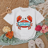 Personalized Camden Crab Baby Romper Nautical Infant Outfit Summer Gift Unisex Beach Clothes Red Orange Fun Design Cotton Bodysuit