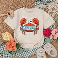 Personalized Camden Crab Baby Romper Nautical Infant Outfit Summer Gift Unisex Beach Clothes Red Orange Fun Design Cotton Bodysuit