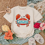 Personalized Camden Crab Baby Romper Nautical Infant Outfit Summer Gift Unisex Beach Clothes Red Orange Fun Design Cotton Bodysuit