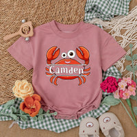Personalized Camden Crab Baby Romper Nautical Infant Outfit Summer Gift Unisex Beach Clothes Red Orange Fun Design Cotton Bodysuit