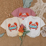 Personalized Camden Crab Baby Romper Nautical Infant Outfit Summer Gift Unisex Beach Clothes Red Orange Fun Design Cotton Bodysuit