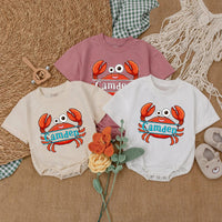 Personalized Camden Crab Baby Romper Nautical Infant Outfit Summer Gift Unisex Beach Clothes Red Orange Fun Design Cotton Bodysuit