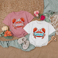 Personalized Camden Crab Baby Romper Nautical Infant Outfit Summer Gift Unisex Beach Clothes Red Orange Fun Design Cotton Bodysuit