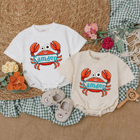 Personalized Camden Crab Baby Romper Nautical Infant Outfit Summer Gift Unisex Beach Clothes Red Orange Fun Design Cotton Bodysuit