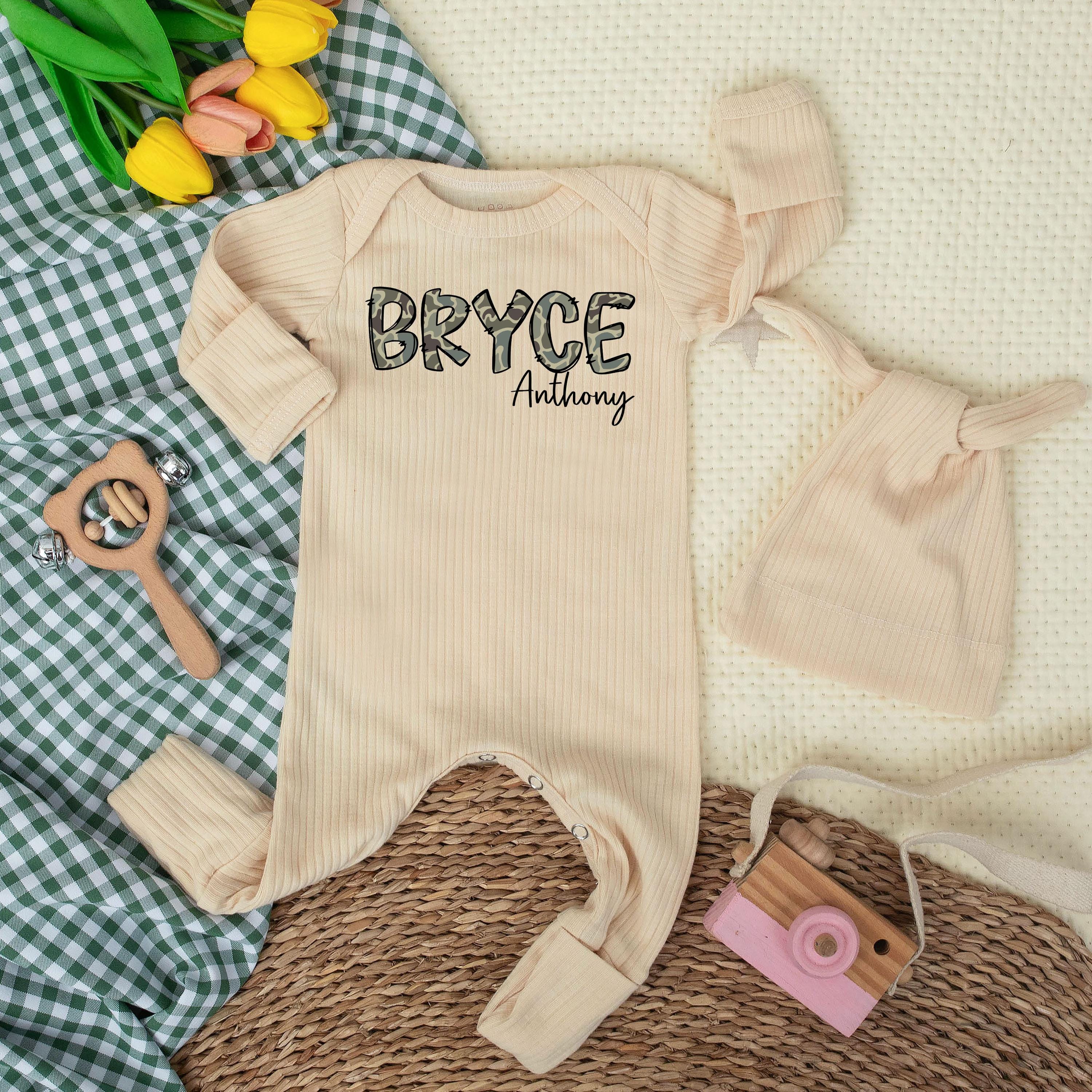 Personalized Camo Baby Boy Bodysuit with Bryce Anthony Design, Hunting Newborn Outfit, Camouflage Baby Clothes, Perfect Baby Shower Gift