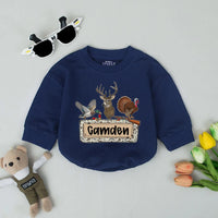 Personalized Camo Baby Romper with Deer Duck Turkey Design Hunting Outfit for Boys Soft Cotton Custom Name Outdoorsy Baby Gift