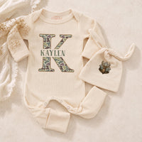 Personalized Camouflage Baby Outfit with Deer Hat Custom Name Newborn Hunting Set Rustic Woodland Infant Gift for Baby Shower or Holidays