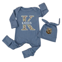 Personalized Camouflage Baby Outfit with Deer Hat Custom Name Newborn Hunting Set Rustic Woodland Infant Gift for Baby Shower or Holidays