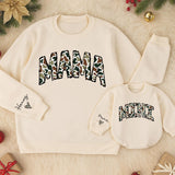 Personalized Camouflage Mama and Mini Matching Sweatshirts with Custom Names Varsity Font Baby Girl Romper Gifts for Mom and Daughter